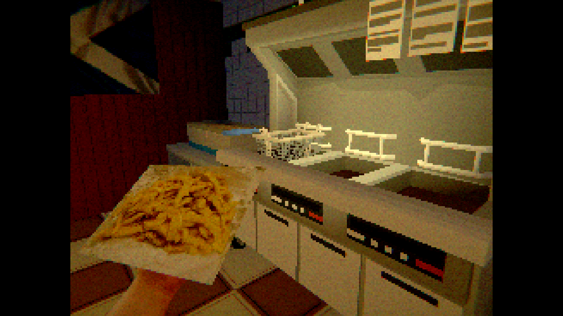 A still from Grease Trap '99. The retro PlayStation visuals show a platter of chips about to be fried in a fish and chip shop.
